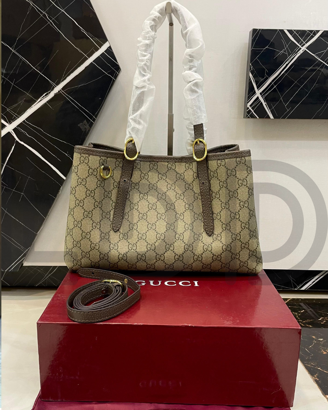 G-U-C-C-I Emblem Embossed Medium Tote – Statement Luxe Women Bag (Brown)