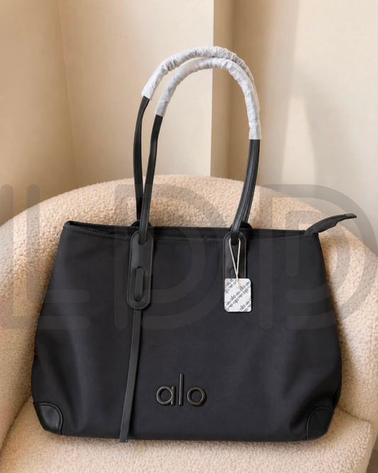 A-L-O Y-O-G-A Large Canvas Shopper Tote – Studio to Street Women Bag (Black)