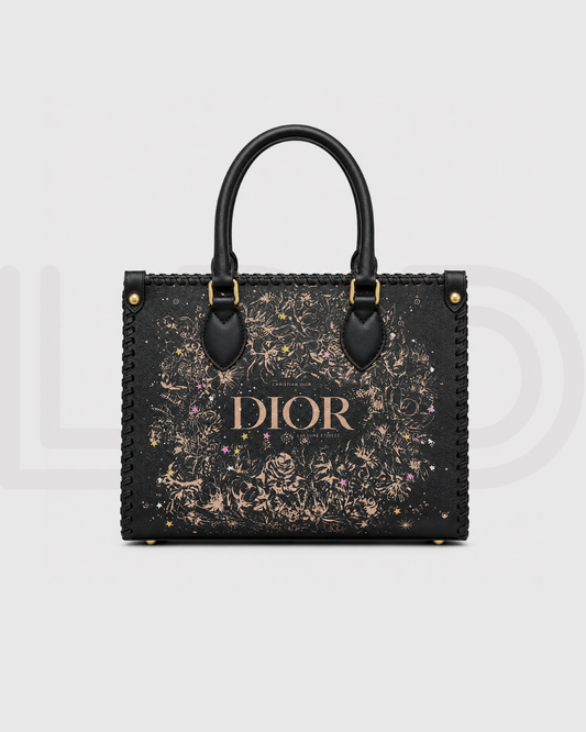 C-H-R-I-S-T-I-A-N D-I-O-R Structured Tote Bag – Premium Quality | Double Box Packaging | Black with Beige Design