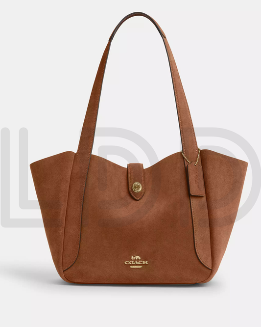 C-O-A-C-H Hadley Turnlock Tote – Elegant Luxe Women Bag (Brown Suede)