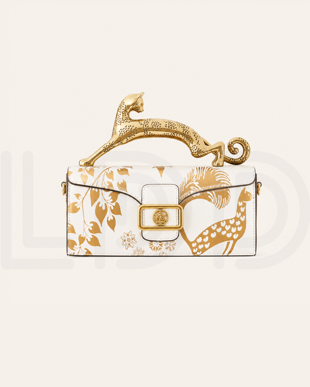L-A-N-V-I-N Inspired Rateau Pencil Cat Shoulder Bag – Elegant Luxe Women Bag (White Gold)