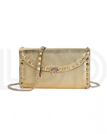 V-A-L-E-N-T-I-N-O Rockstud Wallet – Grained Leather (Gold)