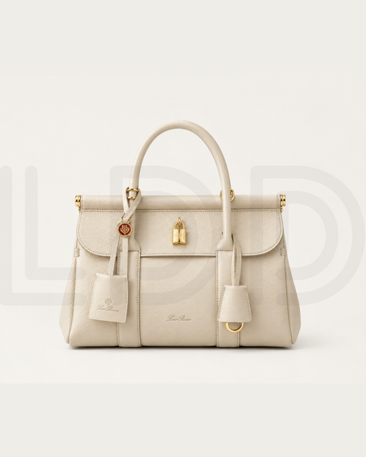 L-O-R-O P-I-A-N-A Loom Bag L32 – Premium Leather & Canvas Women Bag (Off White)