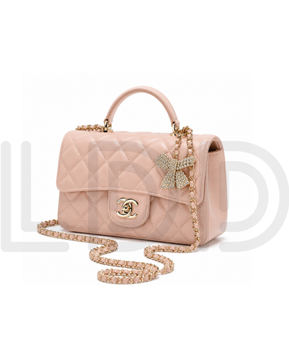 C-H-A-N-E-L Quilted Mini Top Handle Rectangular Flap Bag – Luxury Women Bag (Peach/Beige)
