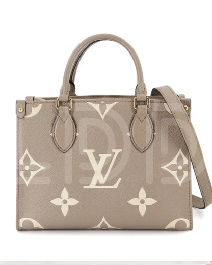 L-O-U-I-S V-U-I-T-T-O-N OnTheGo Handbag with Pouch – 2PC Luxe Women Bag Set (Cream/Dove)