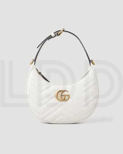 G-U-C-C-I GG Marmont Half-Moon Mini Bag – Elegant Luxe Women Bag (White)