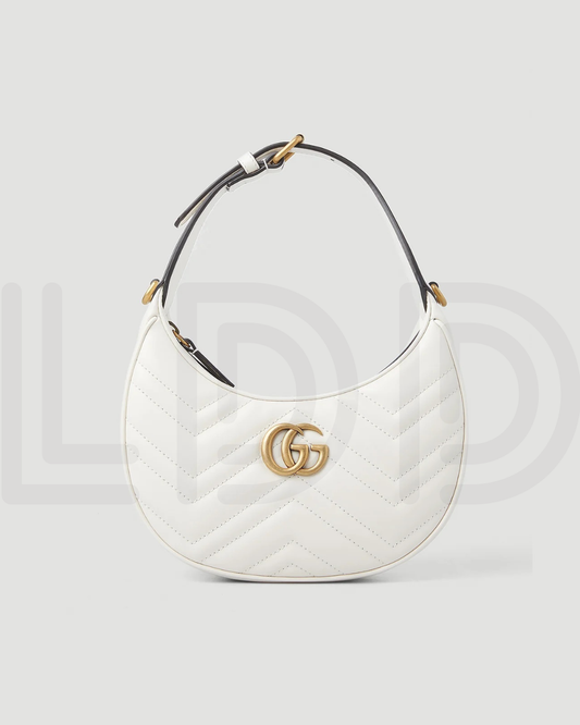 G-U-C-C-I GG Marmont Half-Moon Mini Bag – Elegant Luxe Women Bag (White)