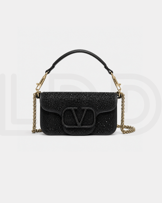V-A-L-E-N-T-I-N-O G-A-R-A-V-A-N-I Locò-Style Shoulder Bag – Crystal Embellished | Master Quality | Black
