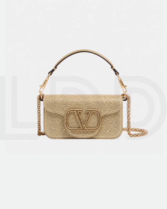 V-A-L-E-N-T-I-N-O G-A-R-A-V-A-N-I Locò-Style Shoulder Bag – Crystal Embellished | Master Quality | Golden