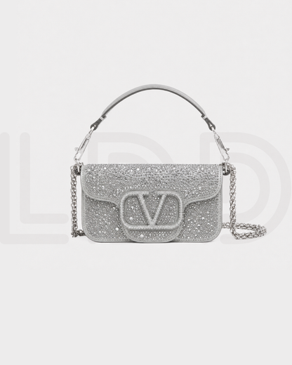 V-A-L-E-N-T-I-N-O G-A-R-A-V-A-N-I Locò-Style Shoulder Bag – Crystal Embellished | Master Quality | White & Blue
