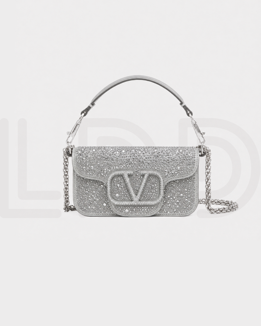 V-A-L-E-N-T-I-N-O G-A-R-A-V-A-N-I Locò-Style Shoulder Bag – Crystal Embellished | Master Quality | White & Blue