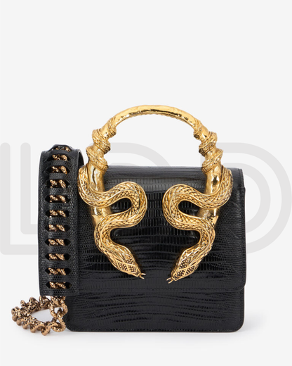 R-O-B-E-R-T-O C-A-V-A-L-L-I Borsa Bordeaux Con Serpenti – Luxury Statement Women Bag (Black)