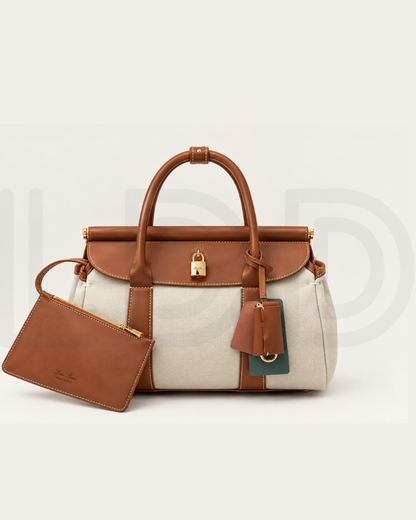 L-O-R-O P-I-A-N-A Loom Bag L32 – Premium Leather & Canvas Women Bag (Brown Off White)
