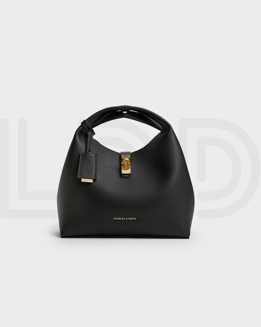C-H-A-R-L-E-S & K-E-I-T-H Chance Turn-Lock Bucket Bag 2pc Set – Premium Women Bag (Black)