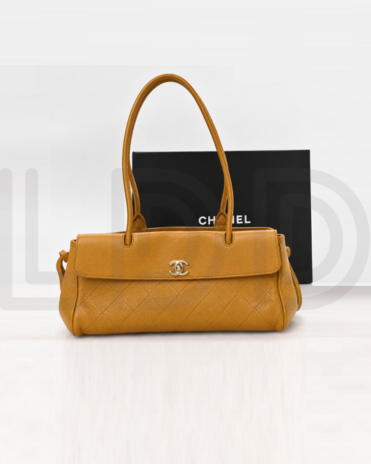 C-H-A-N-E-L Grained Calfskin Stitched Urban Essentials Shopping Bag | Gold Hardware | Luxury Women Bag (Mustard)