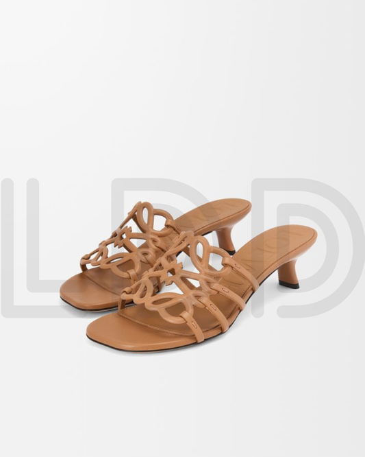 L-O-E-W-E Petal Anagram Slide in Soft Calfskin – Luxury Women Footwear (Brown)