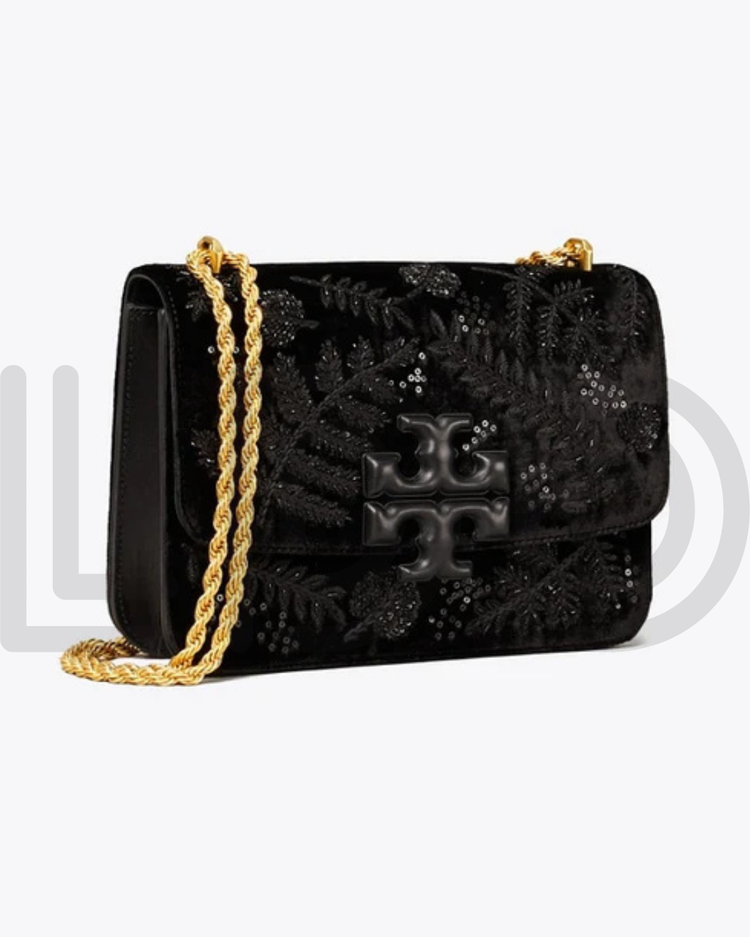 T-O-R-Y B-U-R-C-H Eleanor Embroidered Velvet Convertible Shoulder Bag – Luxe Women Bag (Black)