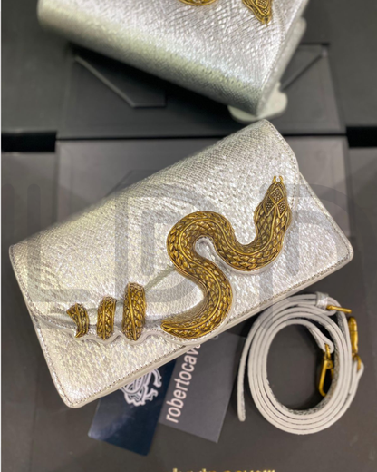 R-O-B-E-R-T-O C-A-V-A-L-L-I Python Motif Shoulder Bag – Luxury Women Bag (White)