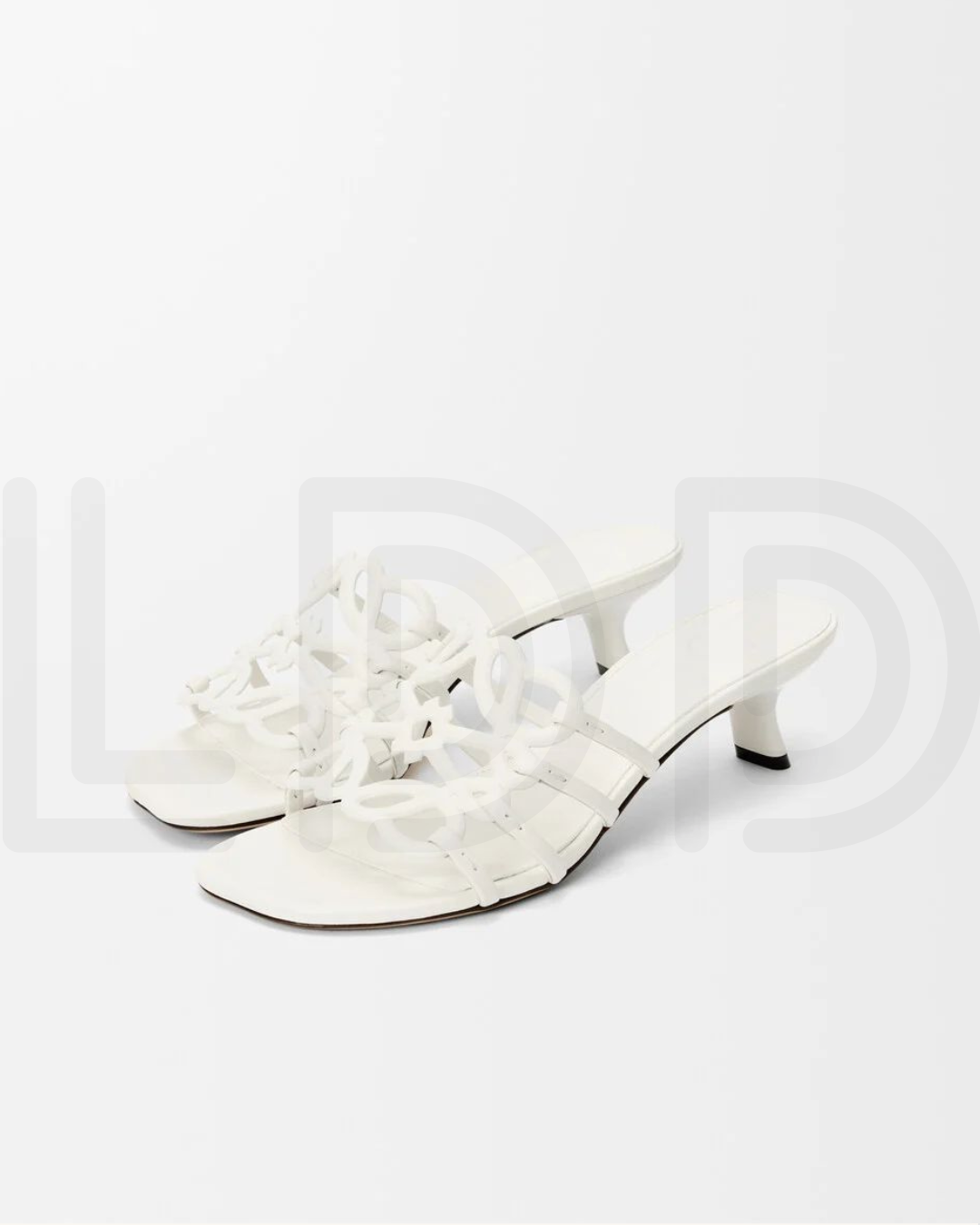 L-O-E-W-E Petal Anagram Slide in Soft Calfskin – Luxury Women Footwear (White)