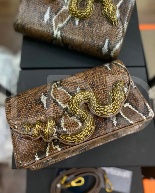 R-O-B-E-R-T-O C-A-V-A-L-L-I Python Motif Shoulder Bag – Luxury Women Bag (Brown-2)