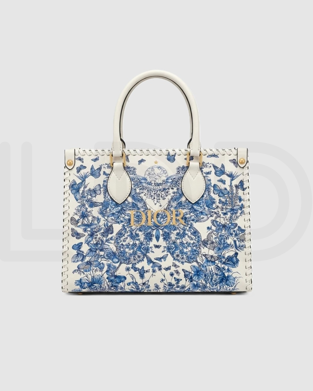 C-H-R-I-S-T-I-A-N D-I-O-R Structured Tote Bag – Premium Quality | Double Box Packaging | Off White with Blue Design