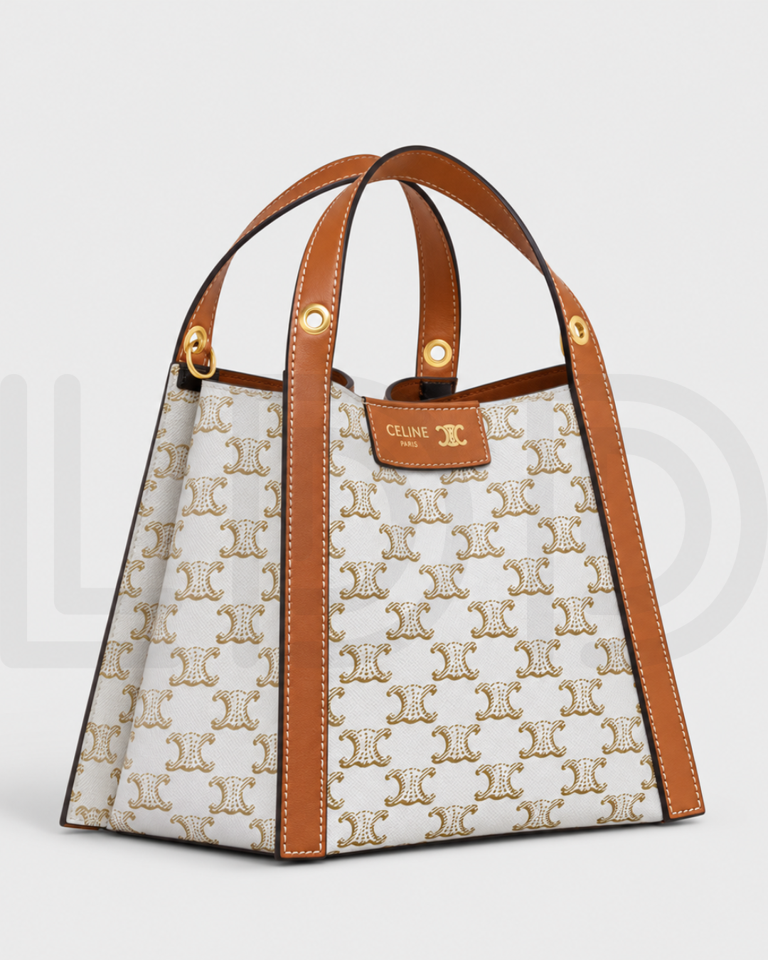 C-E-L-I-N-E Small Cube Bag in Triomphe Canvas – Everyday Luxe Women Bag (White/Brown)