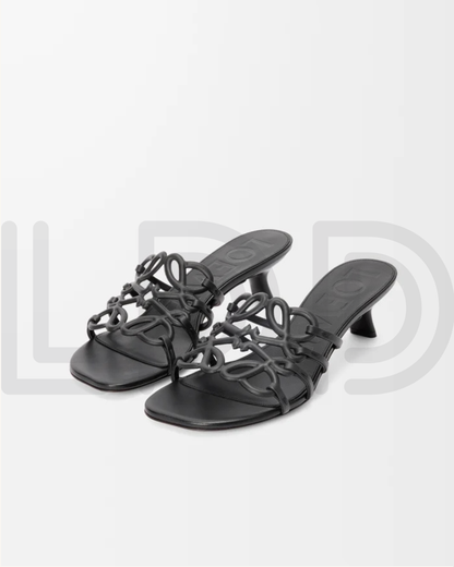 L-O-E-W-E Petal Anagram Slide in Soft Calfskin – Luxury Women Footwear (Black)