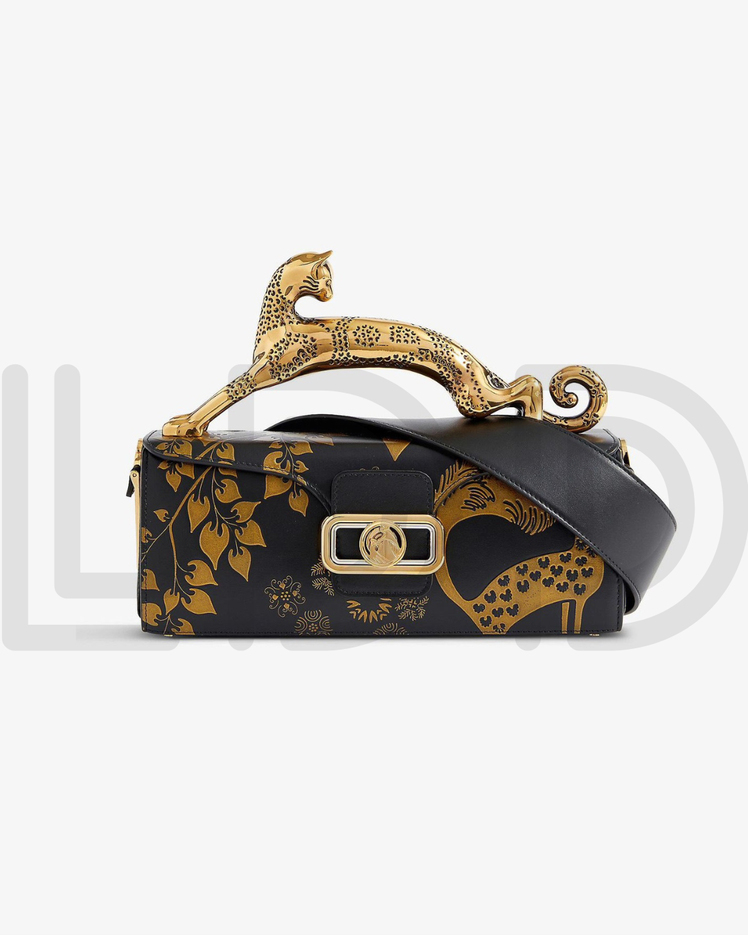 L-A-N-V-I-N Inspired Rateau Pencil Cat Shoulder Bag – Elegant Luxe Women Bag (Black/Gold)