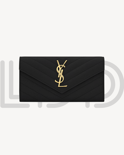 Y-S-L Saint Laurent Cassandre Matelassé Large Flap Wallet – Luxury Women Wallet (Black)