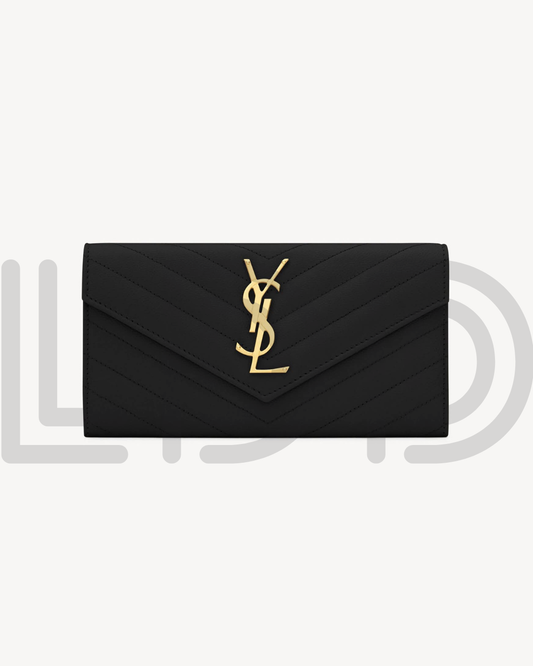 Y-S-L Saint Laurent Cassandre Matelassé Large Flap Wallet – Luxury Women Wallet (Black)