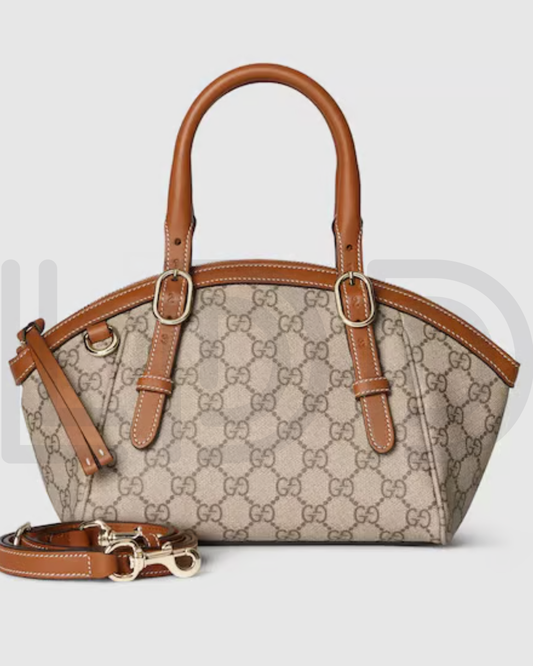 G-U-C-C-I GG Emblem Small Top Handle Crossbody – Signature Luxe Women Bag (Brown)