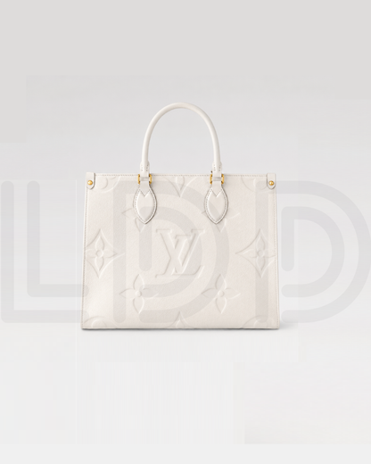 L-O-U-I-S V-U-I-T-T-O-N OnTheGo Handbag with Pouch – 2PC Luxe Women Bag Set (White)