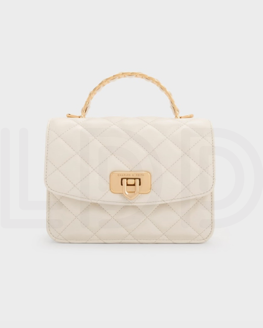 C-H-A-R-L-E-S & K-E-I-T-H Cressida Quilted Top Handle Bag – Elegant Luxe Women Bag (White)