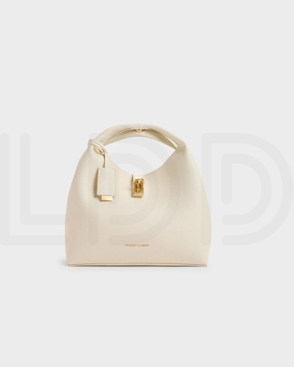 C-H-A-R-L-E-S & K-E-I-T-H Chance Turn-Lock Bucket Bag 2pc Set – Premium Women Bag (Cream)