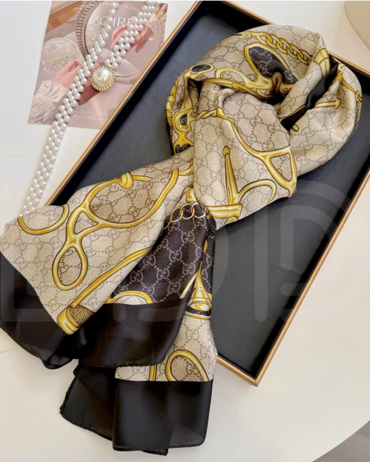 G-U-C-C-I Silk Scarf – Elegant Luxury Women Accessory (Black)