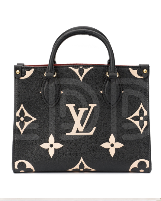 L-O-U-I-S V-U-I-T-T-O-N OnTheGo Handbag with Pouch – 2PC Luxe Women Bag Set (Black-1)
