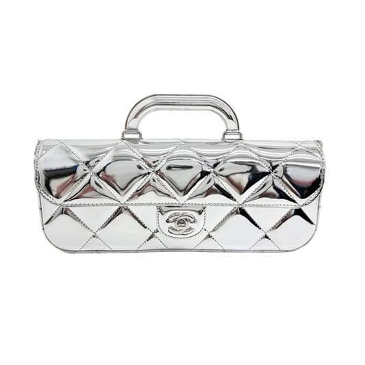 C-H-A-N-E-L 2025 Large Patent Top Handle Bag – Fall/Winter Collection | Premium Quality Women Bag (Silver)
