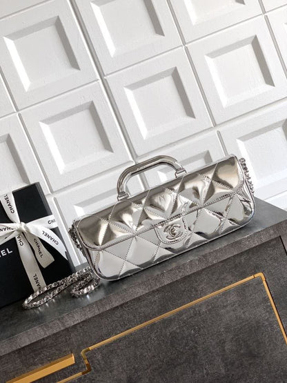 C-H-A-N-E-L 2025 Large Patent Top Handle Bag – Fall/Winter Collection | Premium Quality Women Bag (Silver)