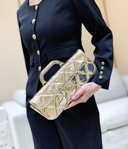 C-H-A-N-E-L 2025 Large Patent Top Handle Bag – Fall/Winter Collection | Premium Quality Women Bag (Silver)