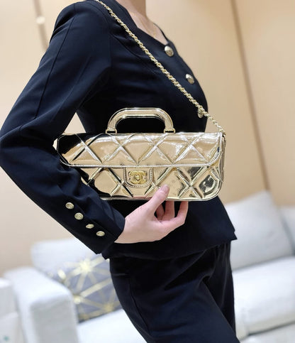 C-H-A-N-E-L 2025 Large Patent Top Handle Bag – Fall/Winter Collection | Premium Quality Women Bag (Silver)