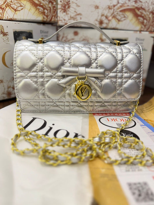 D-I-O-R My Dior Mini Bag – Elegant Luxury Women Bag with Removable Chain (Silver)