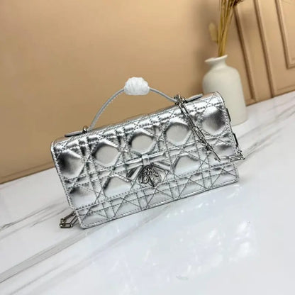 D-I-O-R My Dior Mini Bag – Elegant Luxury Women Bag with Removable Chain (Silver)