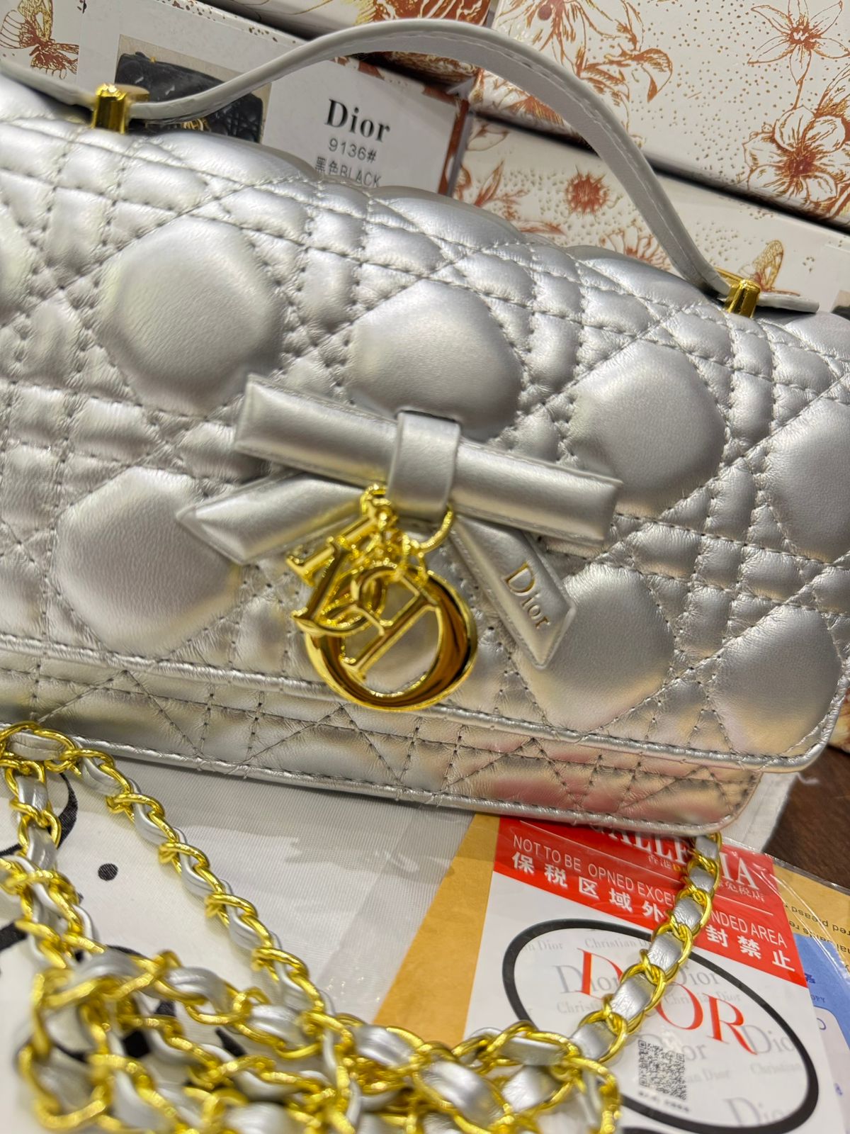 D-I-O-R My Dior Mini Bag – Elegant Luxury Women Bag with Removable Chain (Silver)