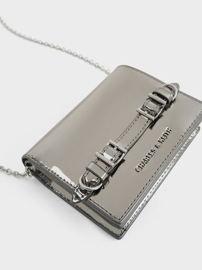 CHARLES & KEITH SLOANE METALLIC CHAIN-HANDLE WALLET – Women Bag (Silver)