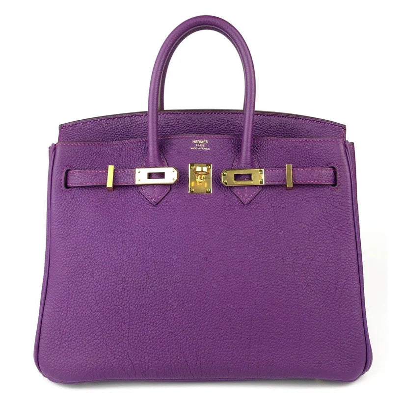 Hermes Birkin 25 Leather Gold Hardware Handbag Bag for Women (Purple Matt)