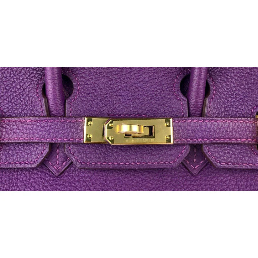 Hermes Birkin 25 Leather Gold Hardware Handbag Bag for Women (Purple Matt)