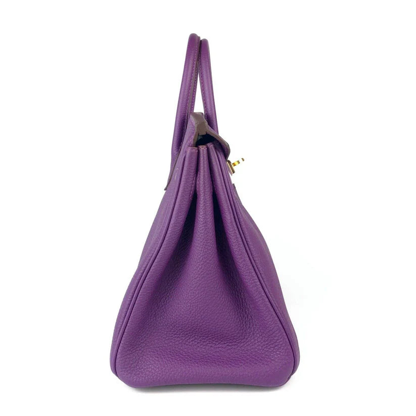 Hermes Birkin 25 Leather Gold Hardware Handbag Bag for Women (Purple Matt)