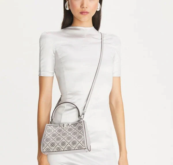 T-O-R-Y B-U-R-C-H Eleanor T Monogram Hotfix Mini Satchel – Signature Luxe Women Bag (Silver)