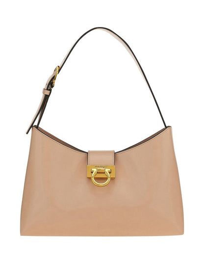 FERRAGAMO TRIFOLIO – Women Bag | Luxury Shoulder Bag with Gancini Clasp (Beige)