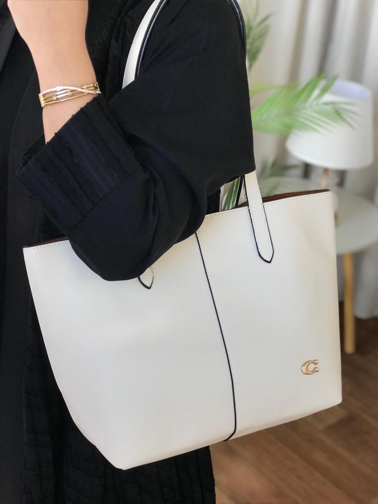 C-O-A-C-H North 32 Tote Bag – Premium Women Tote Bag with Suede Lining (White)
